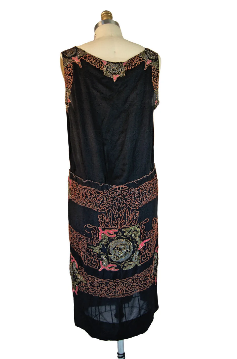 1920s Metallic Beaded Black Silk Flapper