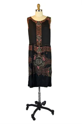 1920s Metallic Beaded Black Silk Flapper