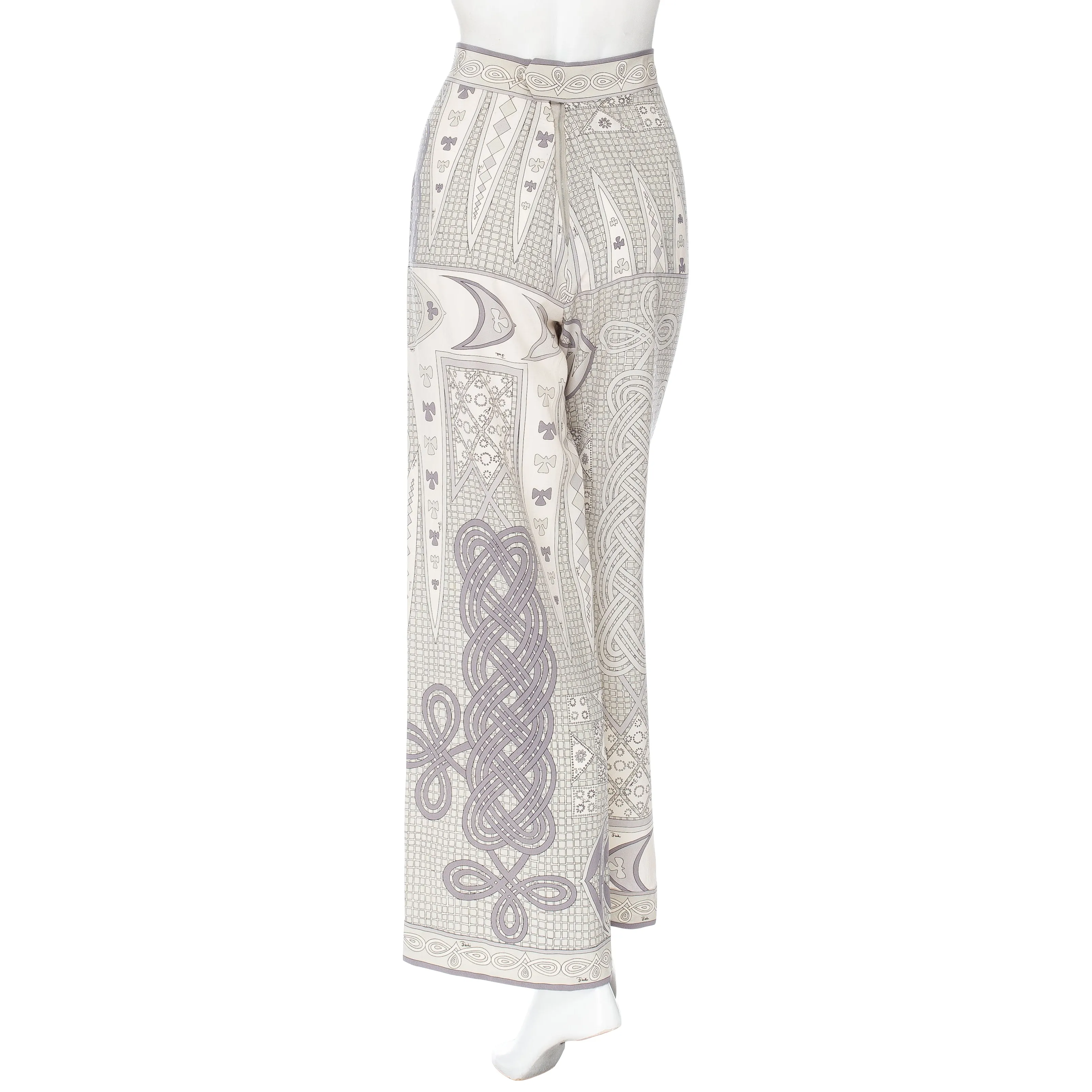 1960s Gray and White Silk Printed Two-Piece Dress and Pants Set