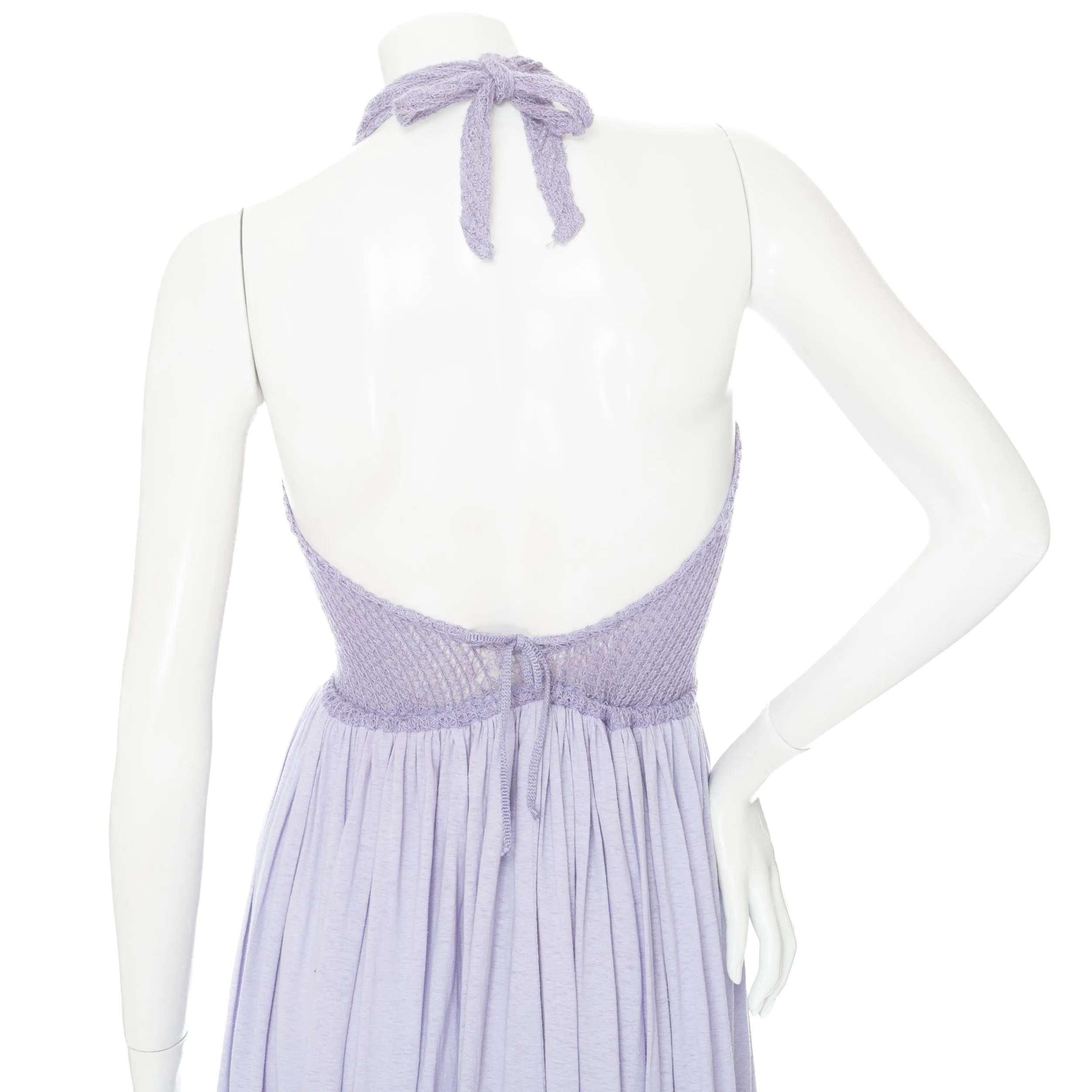 1977 Lilac Cotton-Blend Crocheted Halter Dress