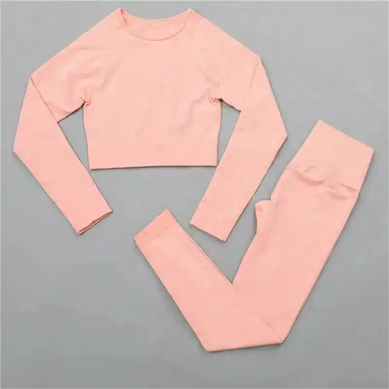 2 Piece Set Seamless Crop Top Long Sleeve Leggings