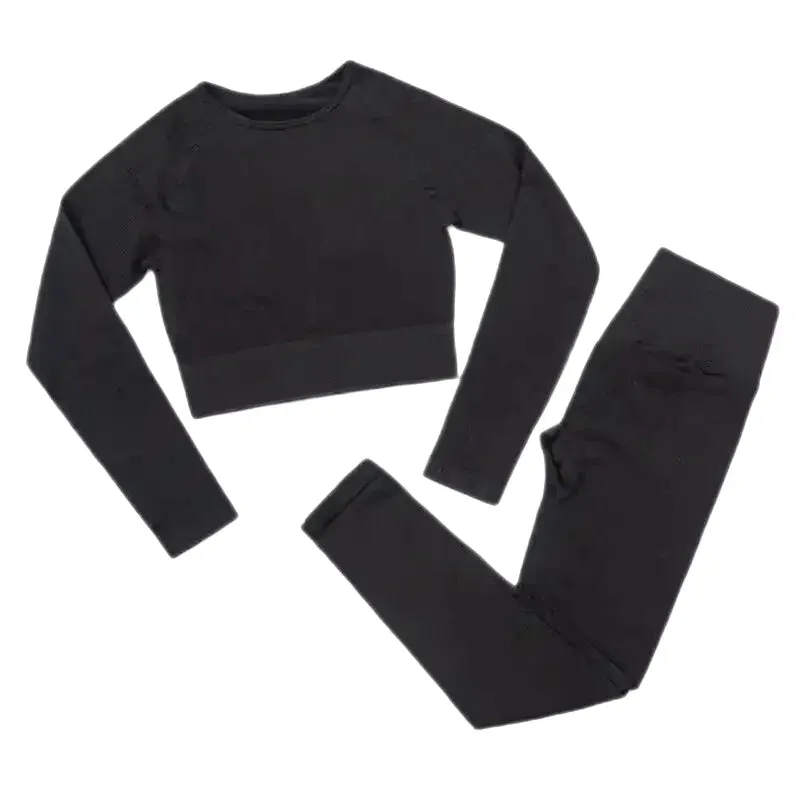 2 Piece Set Seamless Crop Top Long Sleeve Leggings