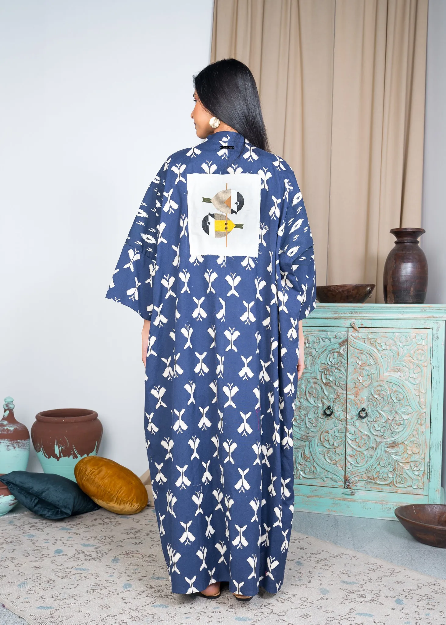 2 PIECES SET BACK EMBROIDERED BISHT W/ WRAPPED BELT KAFTAN 2306 - قفطان