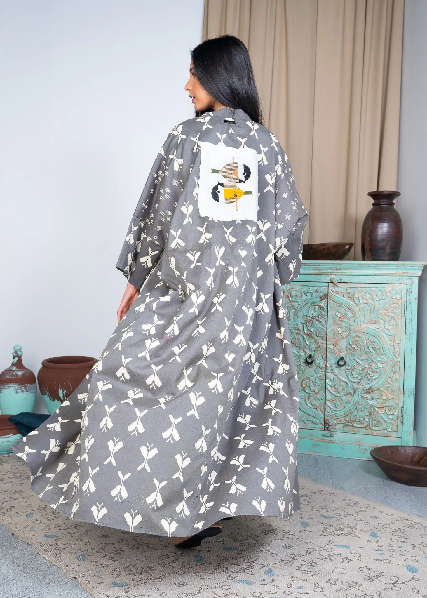 2 PIECES SET BACK EMBROIDERED BISHT W/ WRAPPED BELT KAFTAN 2306 - قفطان