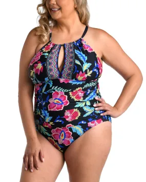 2024 La Blanca Plus Size Midnight Magic High Neck Keyhole One Piece - Lb4bp27w