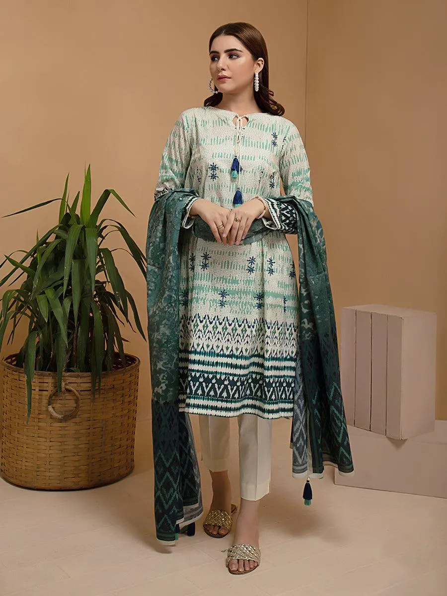 ACE Galleria Digital Embroidered Cambric Unstitched 3pc Suit ACE 12074