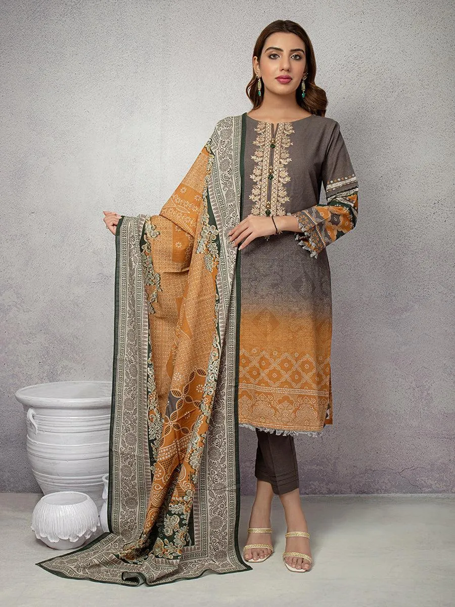 ACE Galleria Digital Embroidered Unstitched 3pc Khaddar Suit ACE 12125