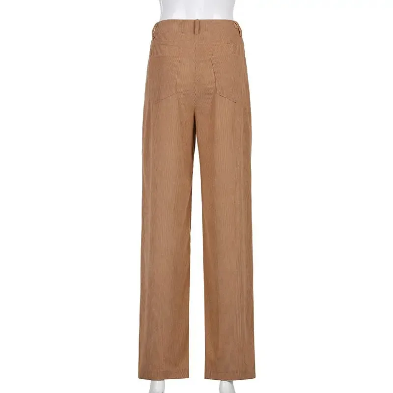 Aesthetics Solid Corduroy Wide Leg Pants