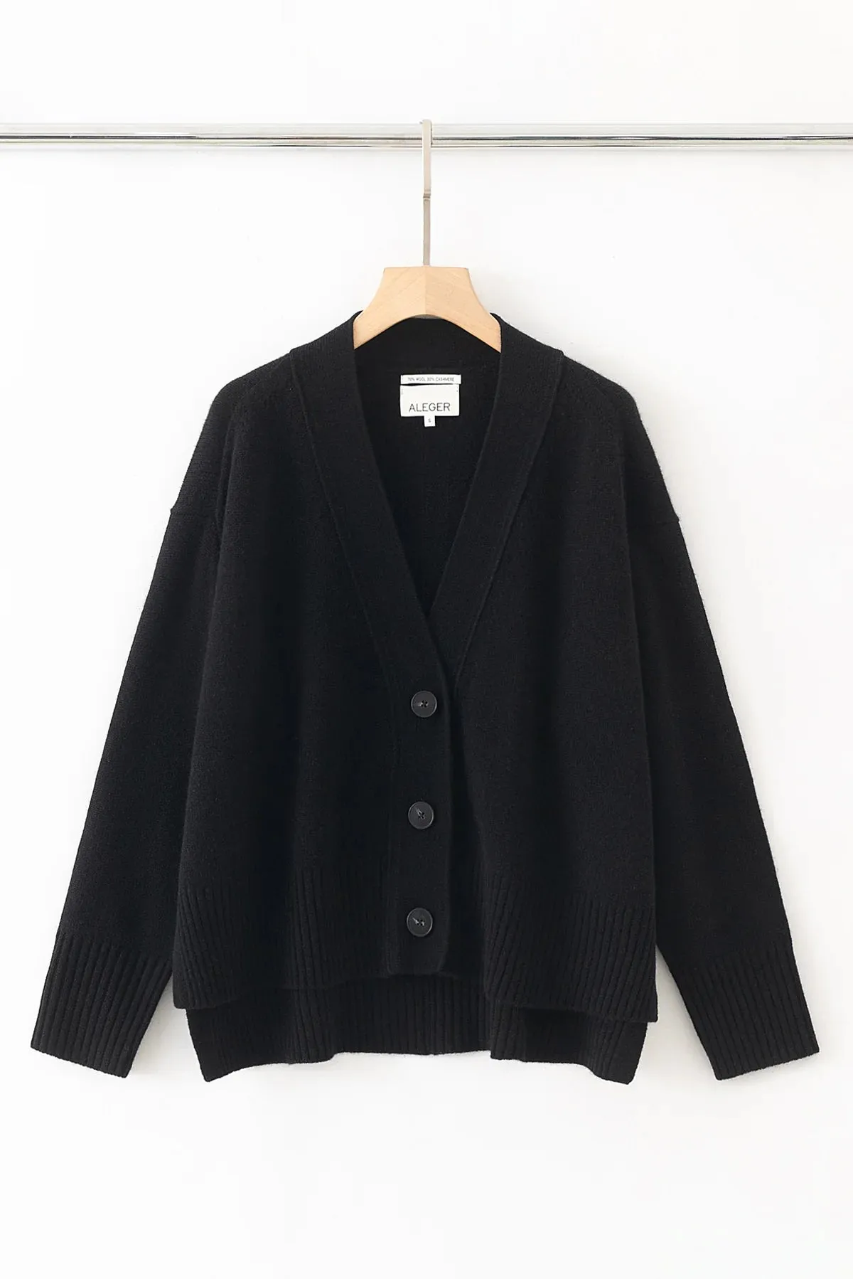 Aleger Cashmere Hi Low Boyfriend Cardigan in Black