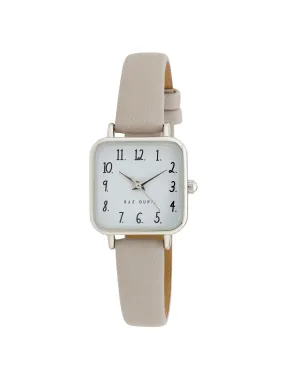 AMY Square Face Vegan Leather Strap Watch in Taupe with Silver, 24mm