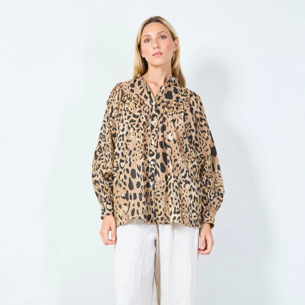 Animal print button-up blouse wholesale