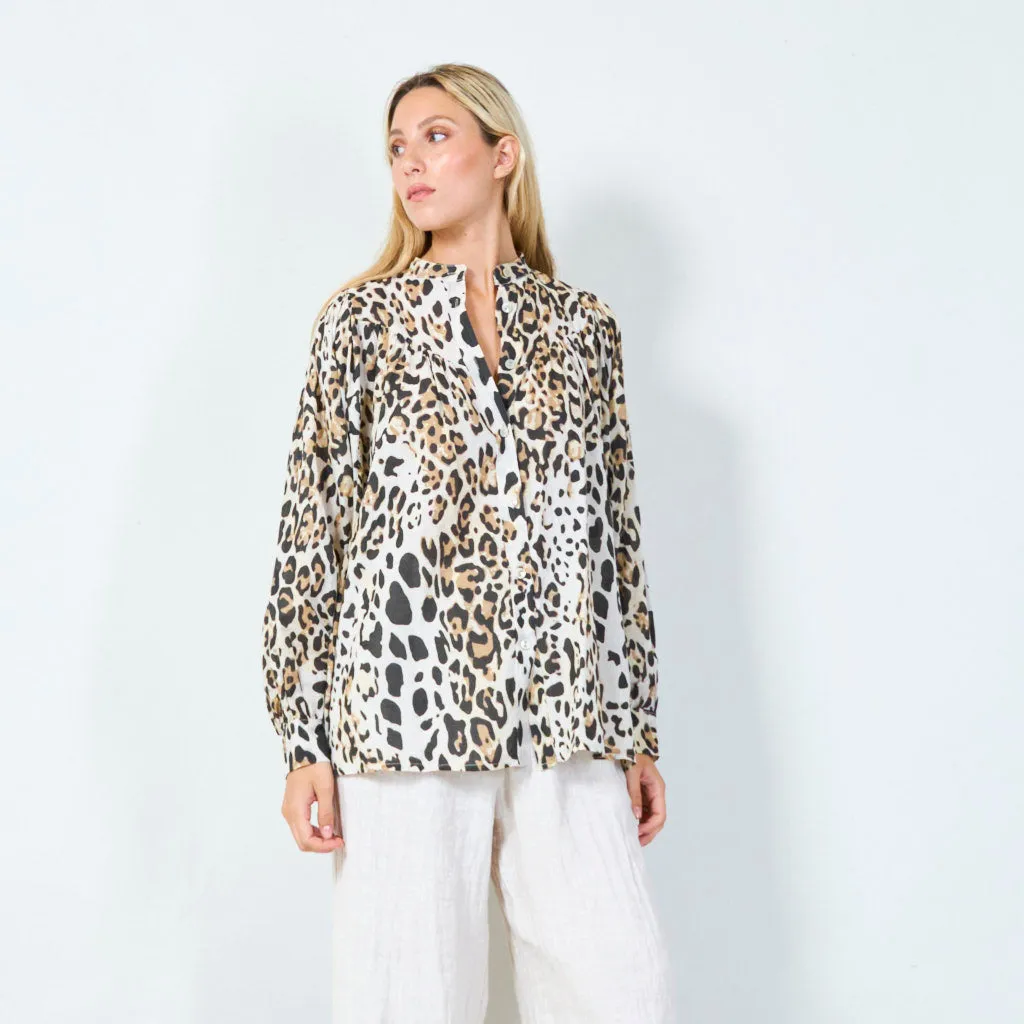 Animal print button-up blouse wholesale