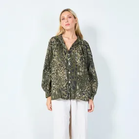 Animal print button-up blouse wholesale