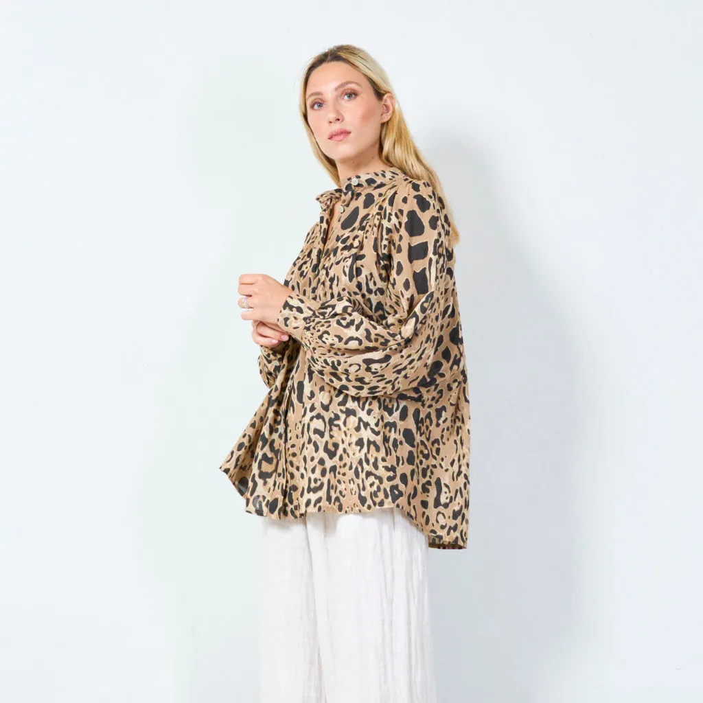 Animal print button-up blouse wholesale