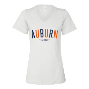 Auburn University Star Arch V-neck Short Sleeve T-shirt in White