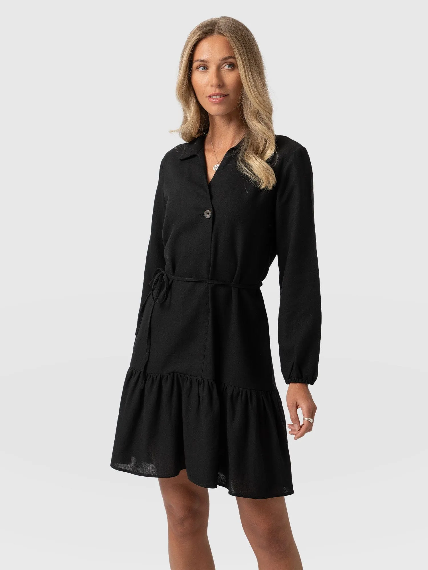 Aurelia Linen Mini Dress - Black