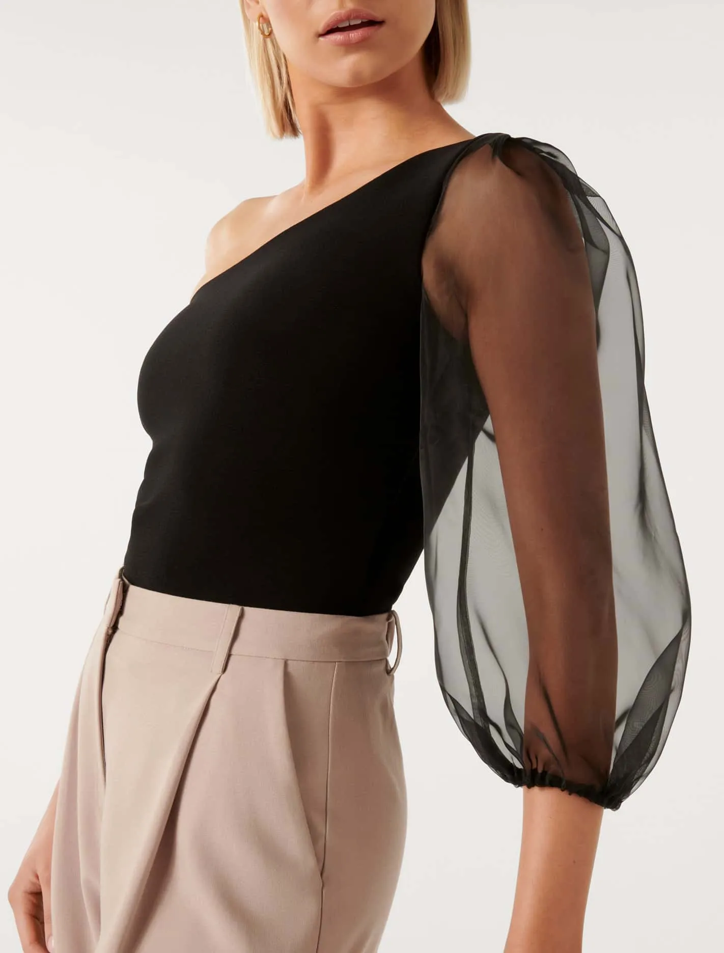 Aurora One Shoulder Organza Sleeve Top