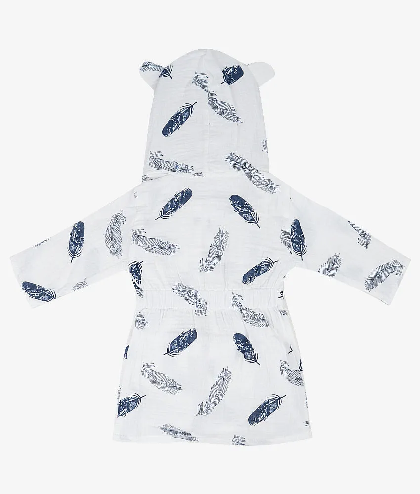 Baby Bath Robe - Blue Feather Print