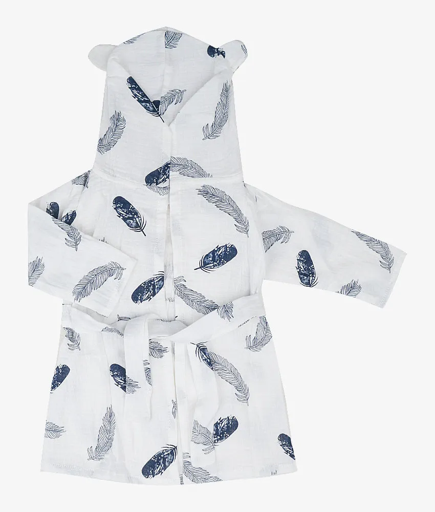 Baby Bath Robe - Blue Feather Print