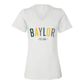 Baylor University Star Arch V-neck Short Sleeve T-shirt in White