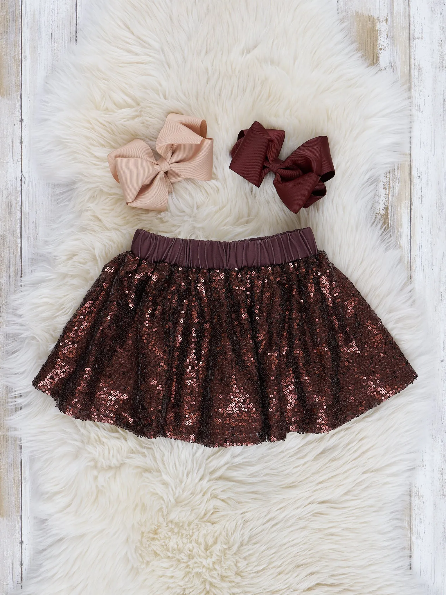 Beige & Brown Touchdown Glam Sequin Skirt Outfit