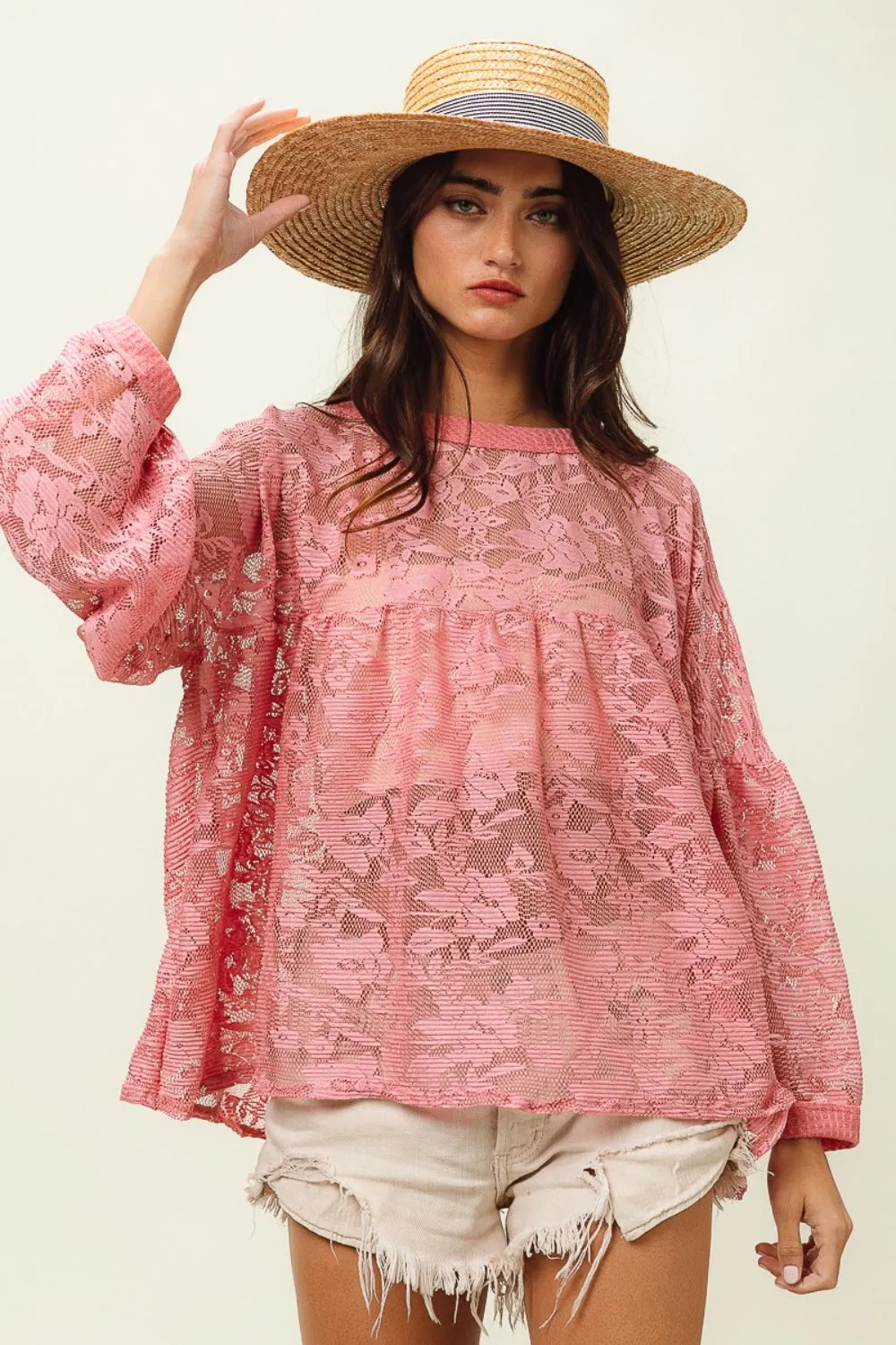 BiBi Floral Lace Long Sleeve Top