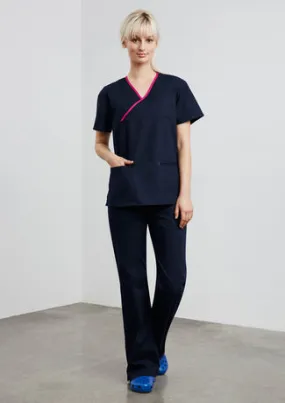 Biz Collection Ladies Contrast Crossover Scrub Top (H10722)