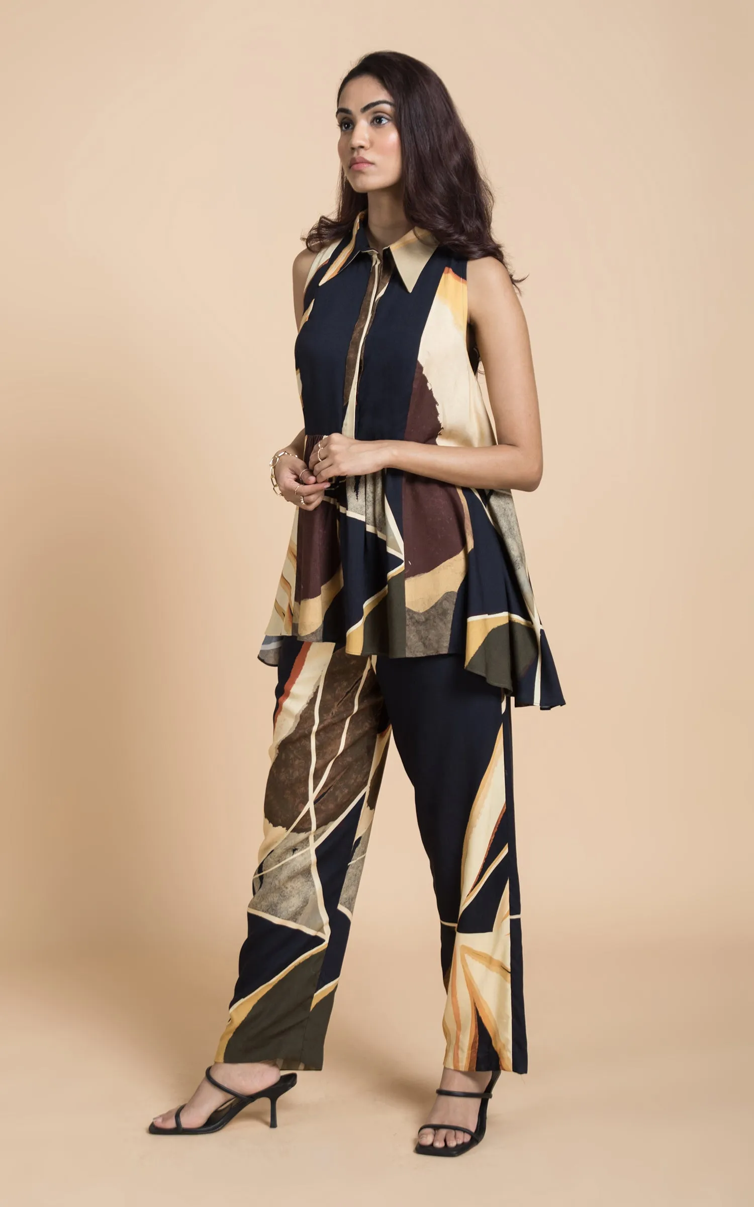 Black & Beige Abstract Printed Co-ord Set