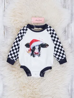 Black & White Checker Holiday Cow Romper