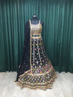 Black Georgette Lehenga With Sequins and Mirror Work