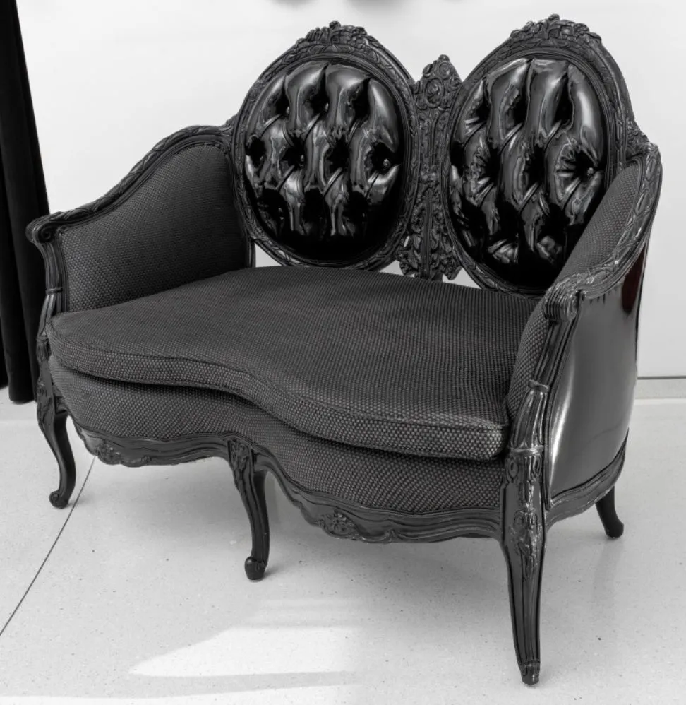 Black Lacquered Napoleonic Revival Upholstered Loveseat