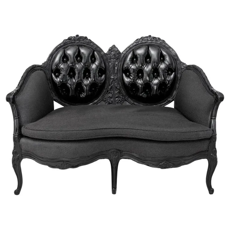 Black Lacquered Napoleonic Revival Upholstered Loveseat