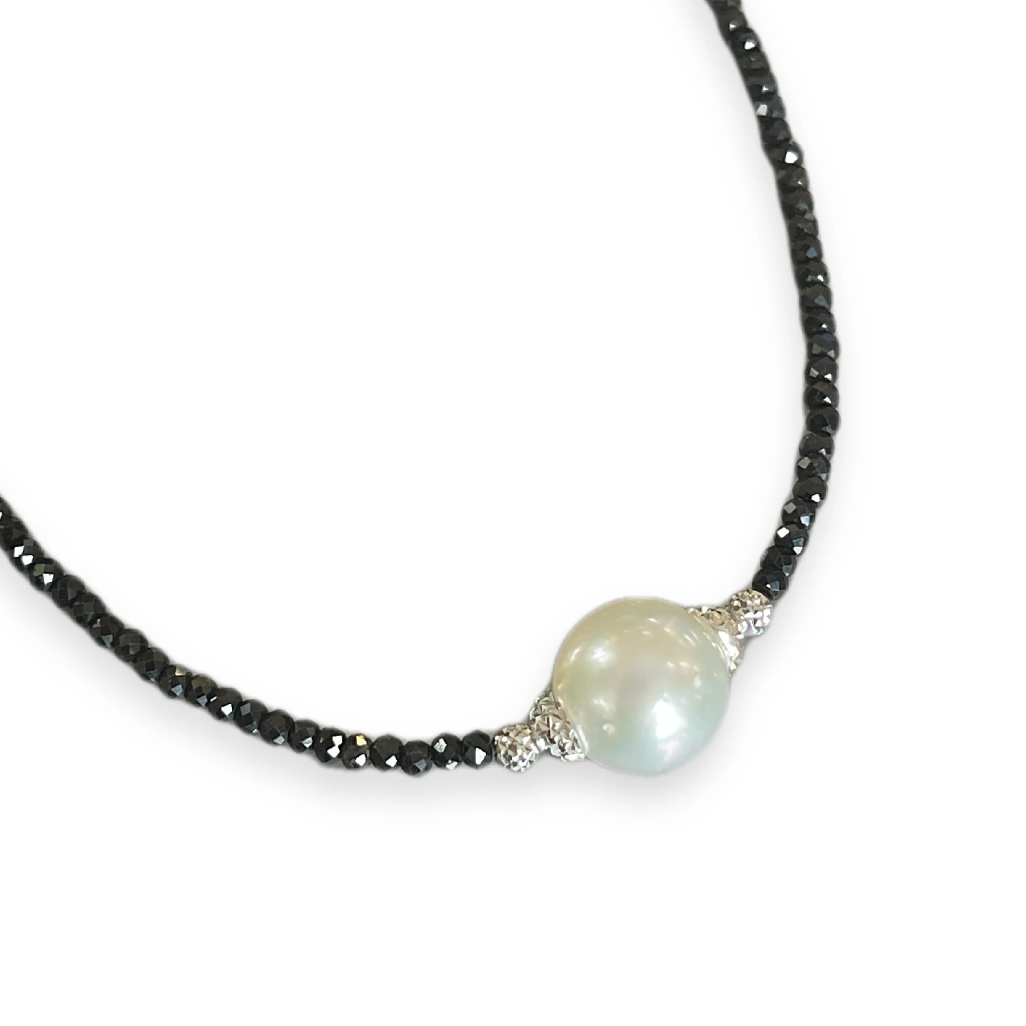 Black Necklace with White Pearl