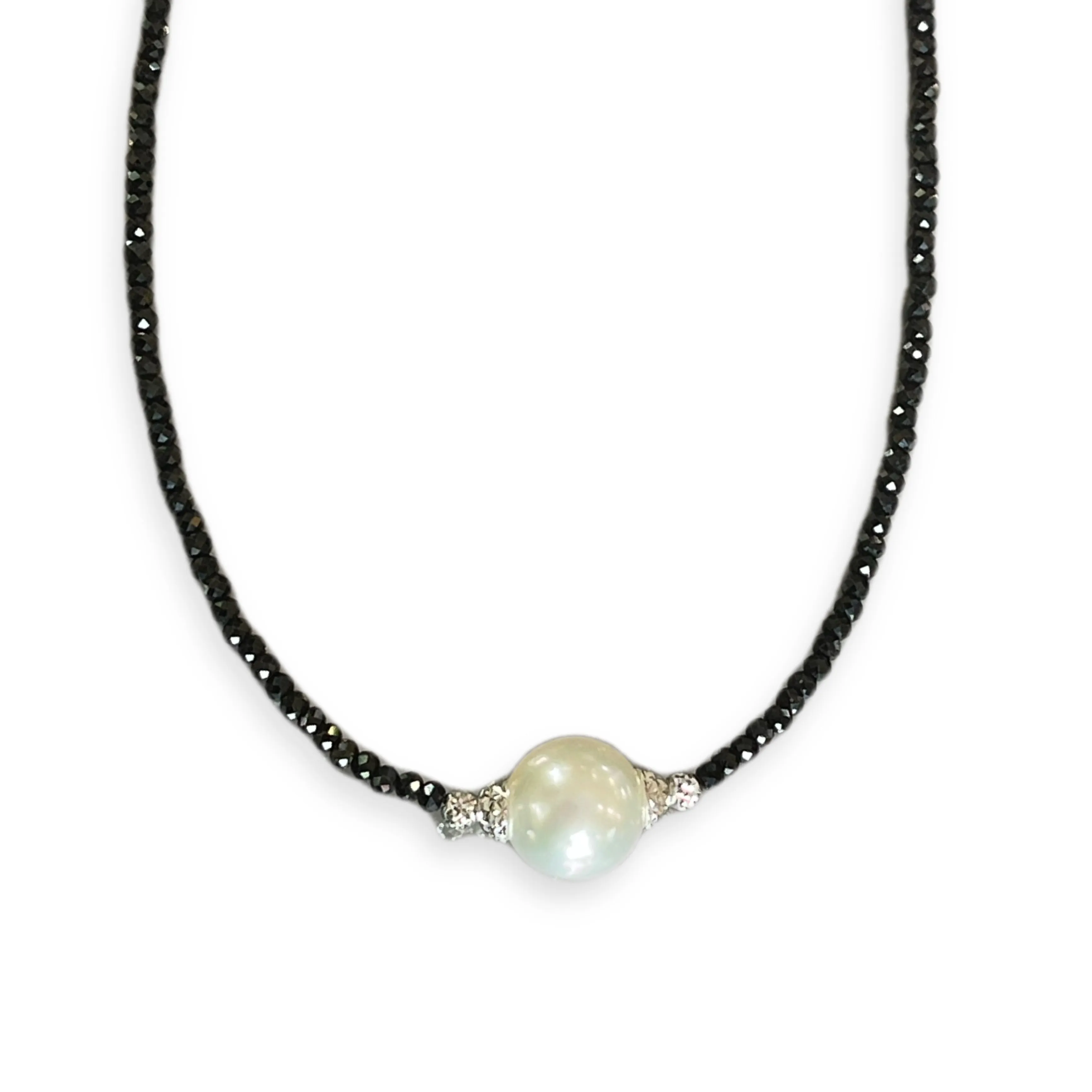 Black Necklace with White Pearl