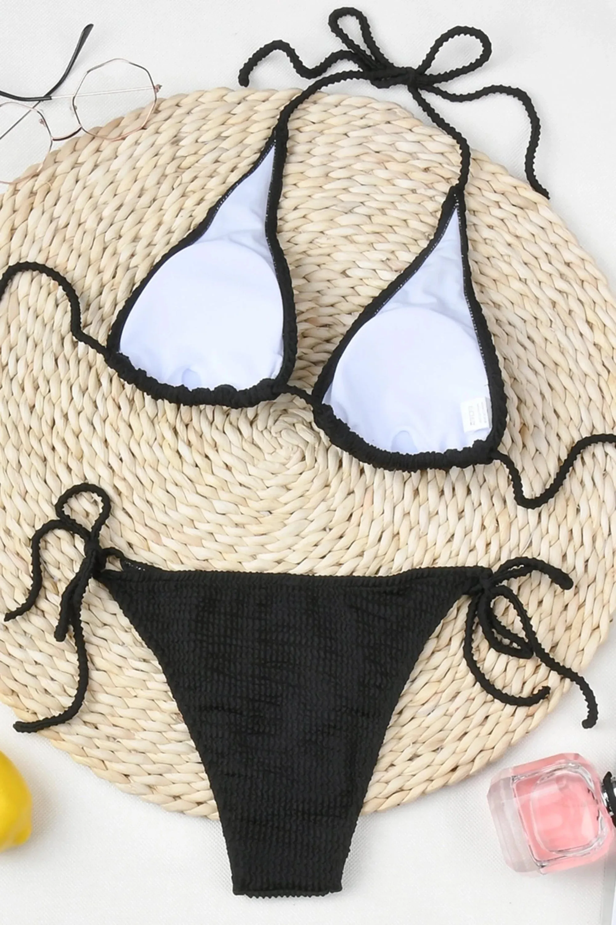 Black Triangle Smocked Tie Bikini