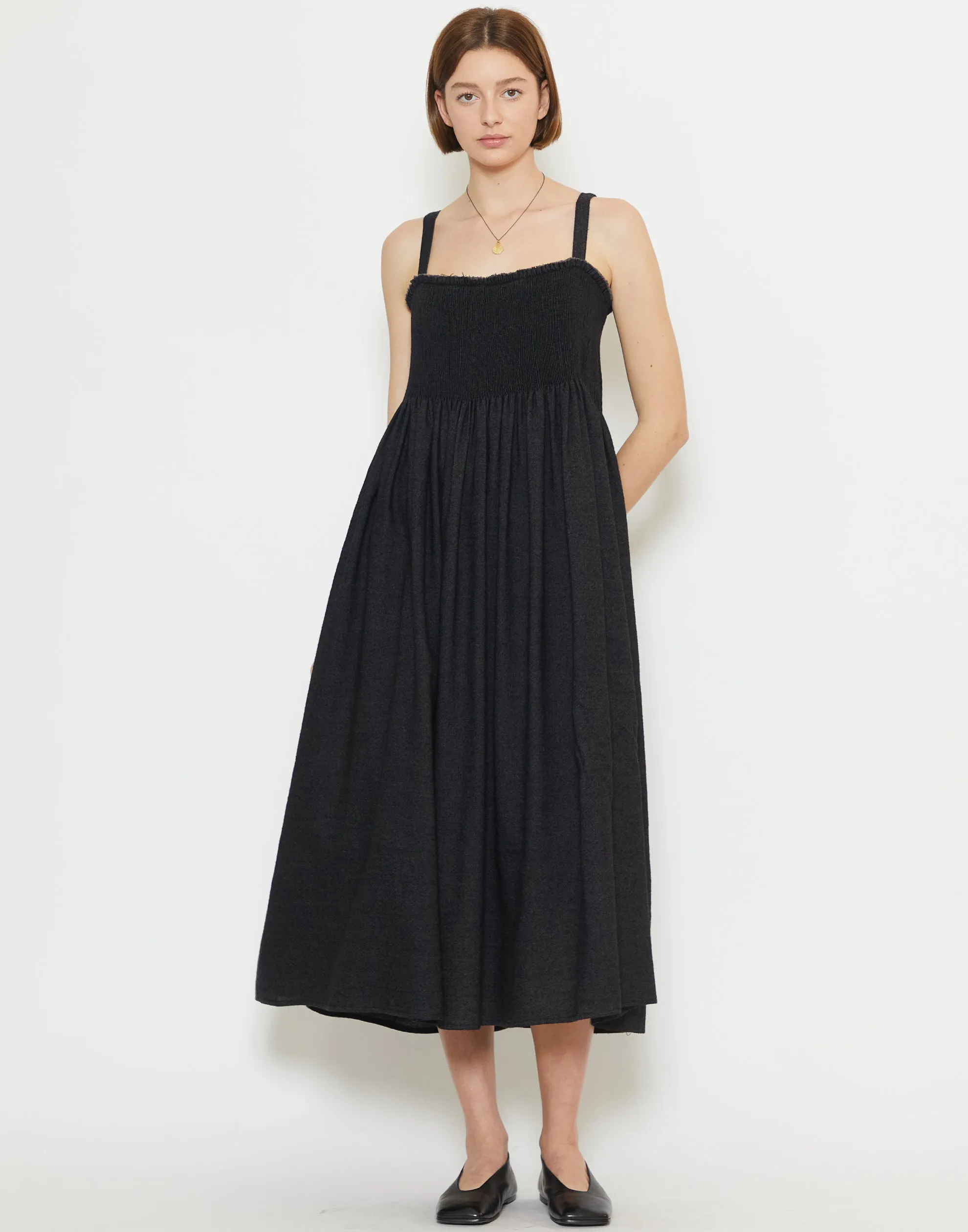 Black Wool & Linen Gal Smock Dress