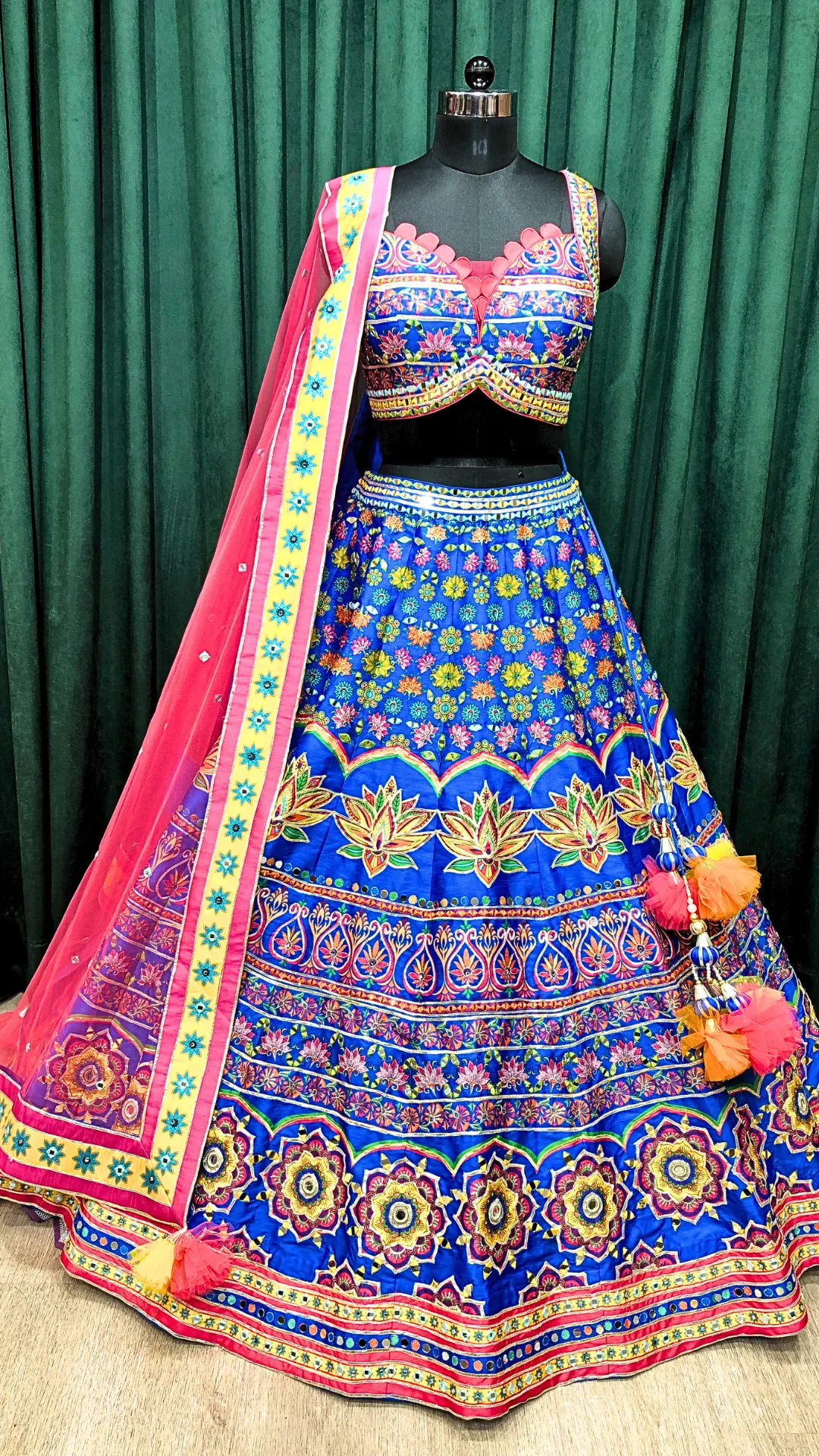 Blue Pink Silk Lehenga With Gota Patti, Mirror And Multi Thread