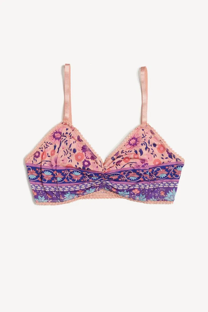 Boho Bikini "Folk Town" Pink Floral Print Swimsuit Sizes Small Medium Large Or Extra Large