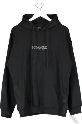 boohooMan Black Printed Hoodie UK S