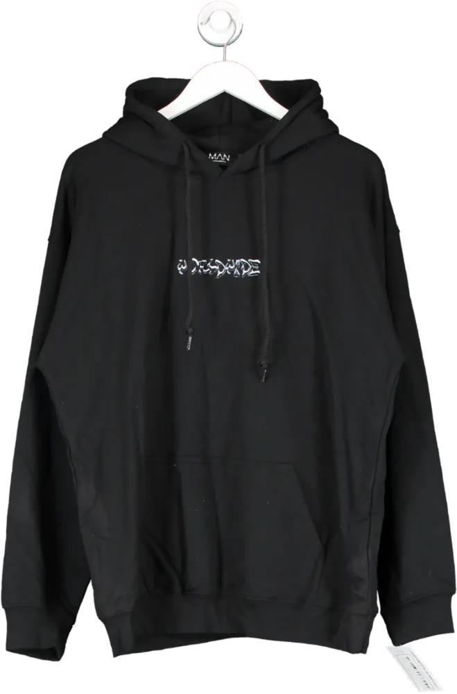 boohooMan Black Printed Hoodie UK S