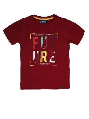 BOY'S RED PRINT REGULAR FIT T.SHIRT