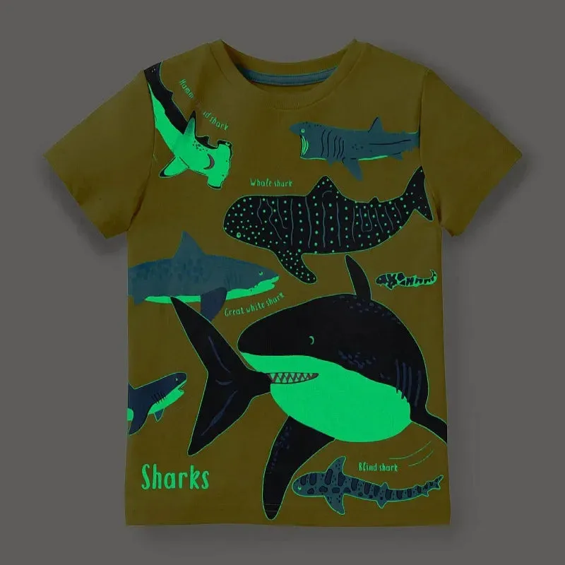 Boys Summer Fashion Luminous Dinosaur Tops