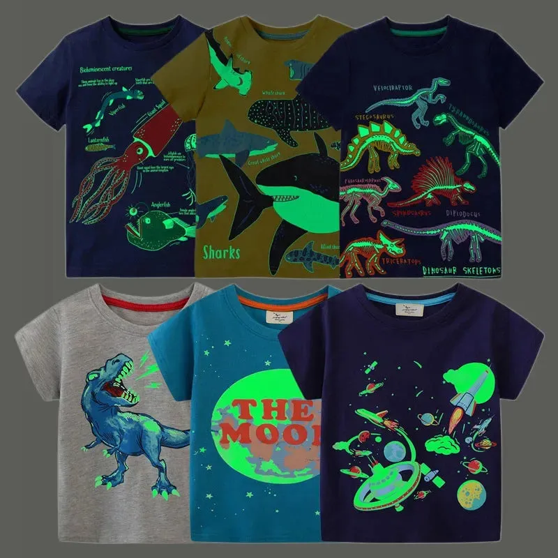 Boys Summer Fashion Luminous Dinosaur Tops