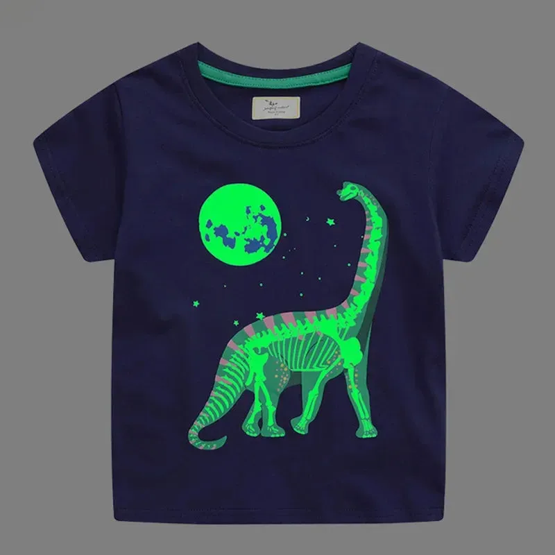 Boys Summer Fashion Luminous Dinosaur Tops