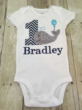 Boys Whale 1st Birthday Shirt or Bodysuit  - Custom Birthday outfit Whale