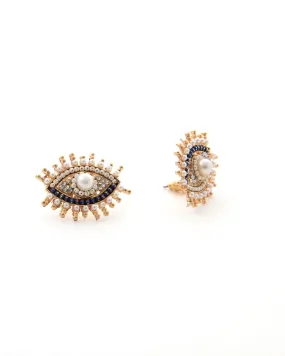 CENTRED PEARL EVIL EYE SHAPED EARRINGS 2449 - حلق