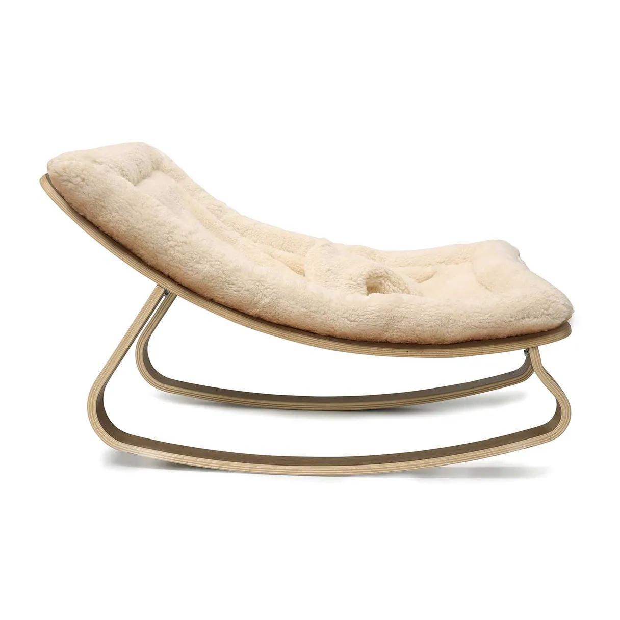 Charlie Crane Levo Baby Rocker in Walnut with Fur Milk Cushion