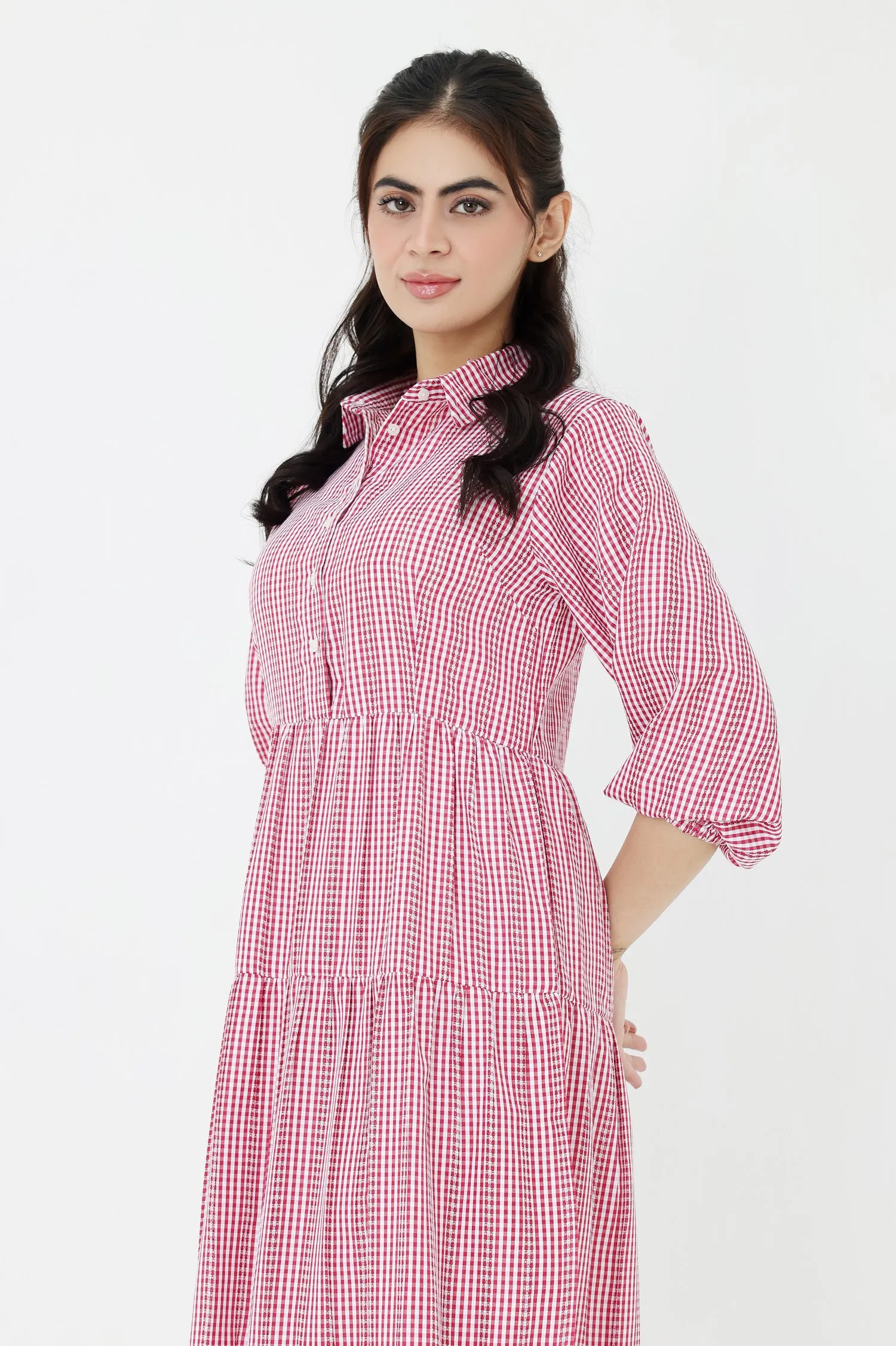 CHARM STRIPE MIDI DRESS-RED-WHITE