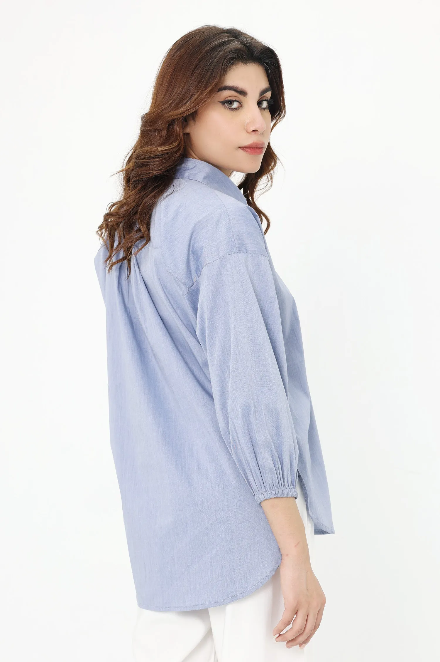 CHIC BUTTON DOWN SHIRT-BLUE