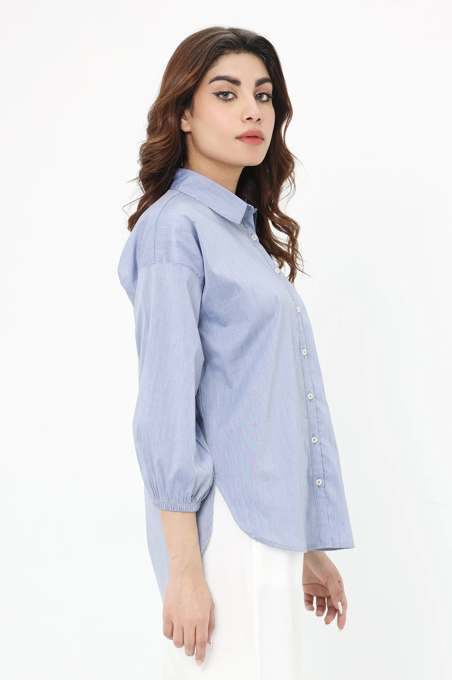 CHIC BUTTON DOWN SHIRT-BLUE